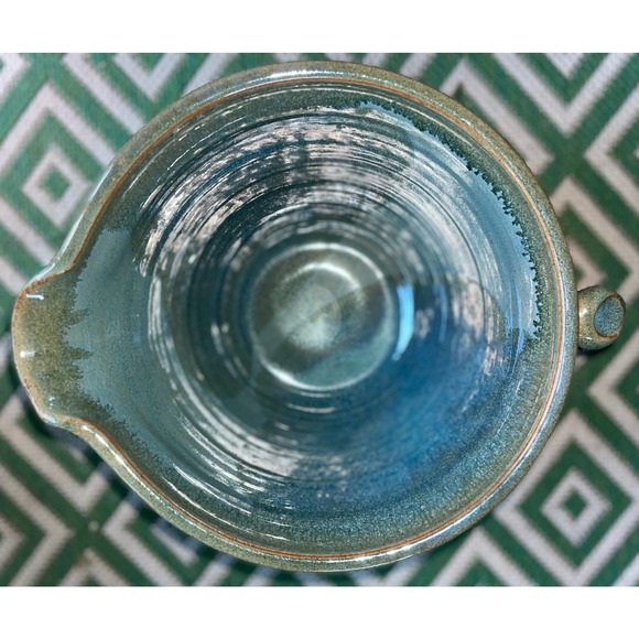 Red Duck pottery blue green Mixing bowl with spout - Picture 2 of 6